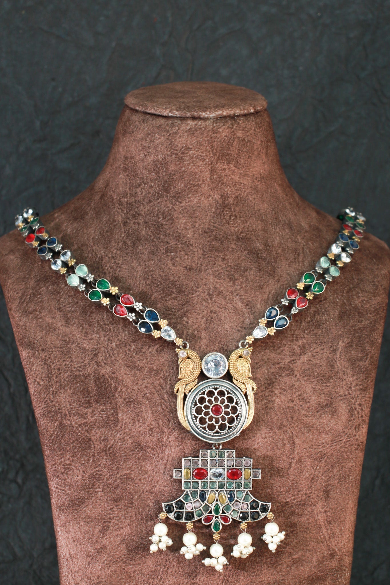 Ethnic Silver Replica Peacock Pendant Necklace for Women - Maxiblink
