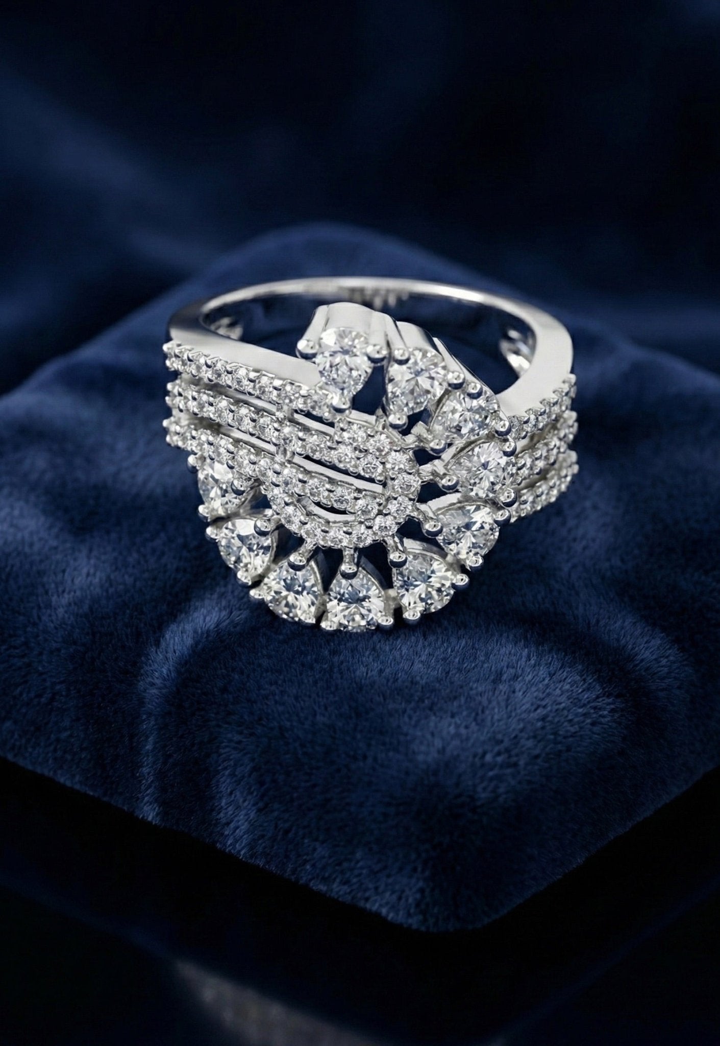 Fan - Shaped CZ Cocktail Ring - Maxiblink