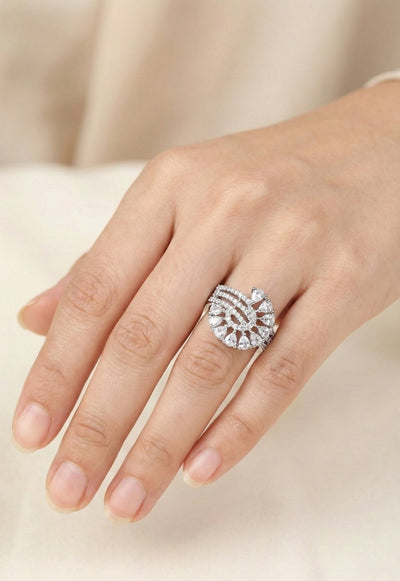 Fan - Shaped CZ Cocktail Ring - Maxiblink