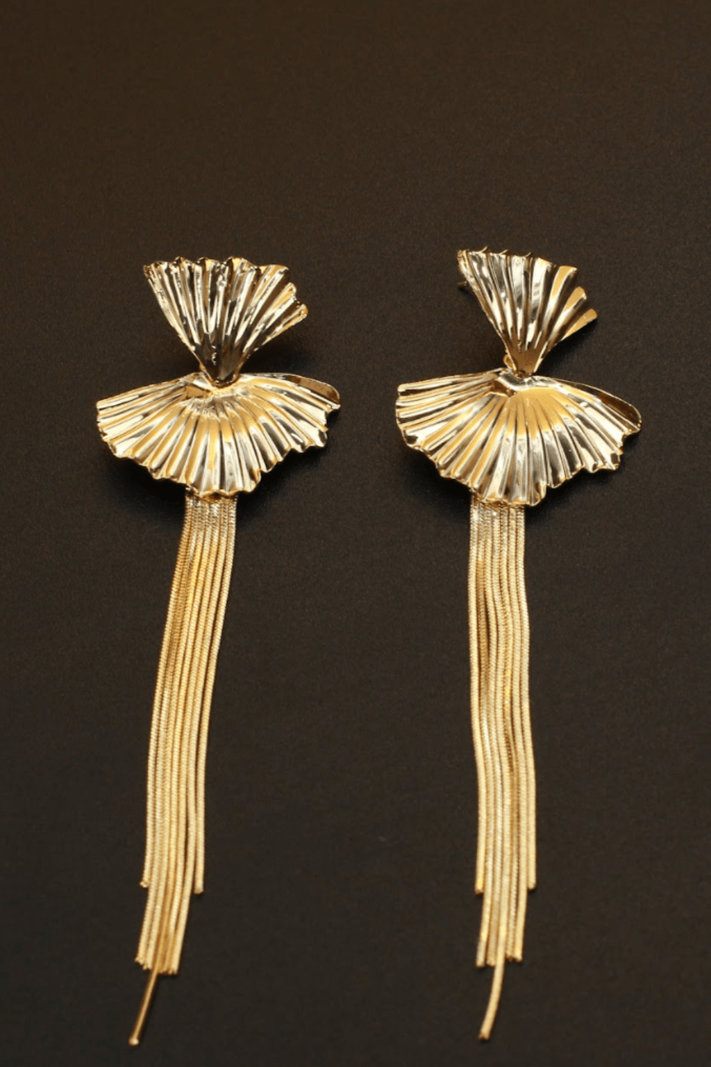 Fan - Shaped Long Tassel Earrings – Gold Anti - Tarnish Statement Jewelry - Maxiblink