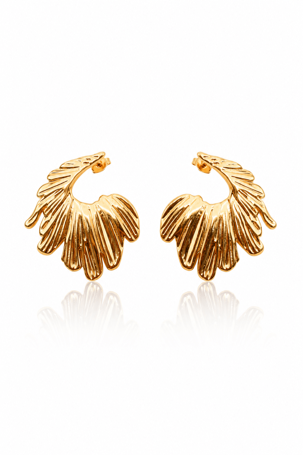 Feather Fan Hoop Earrings – 18K Gold Plated - Maxiblink