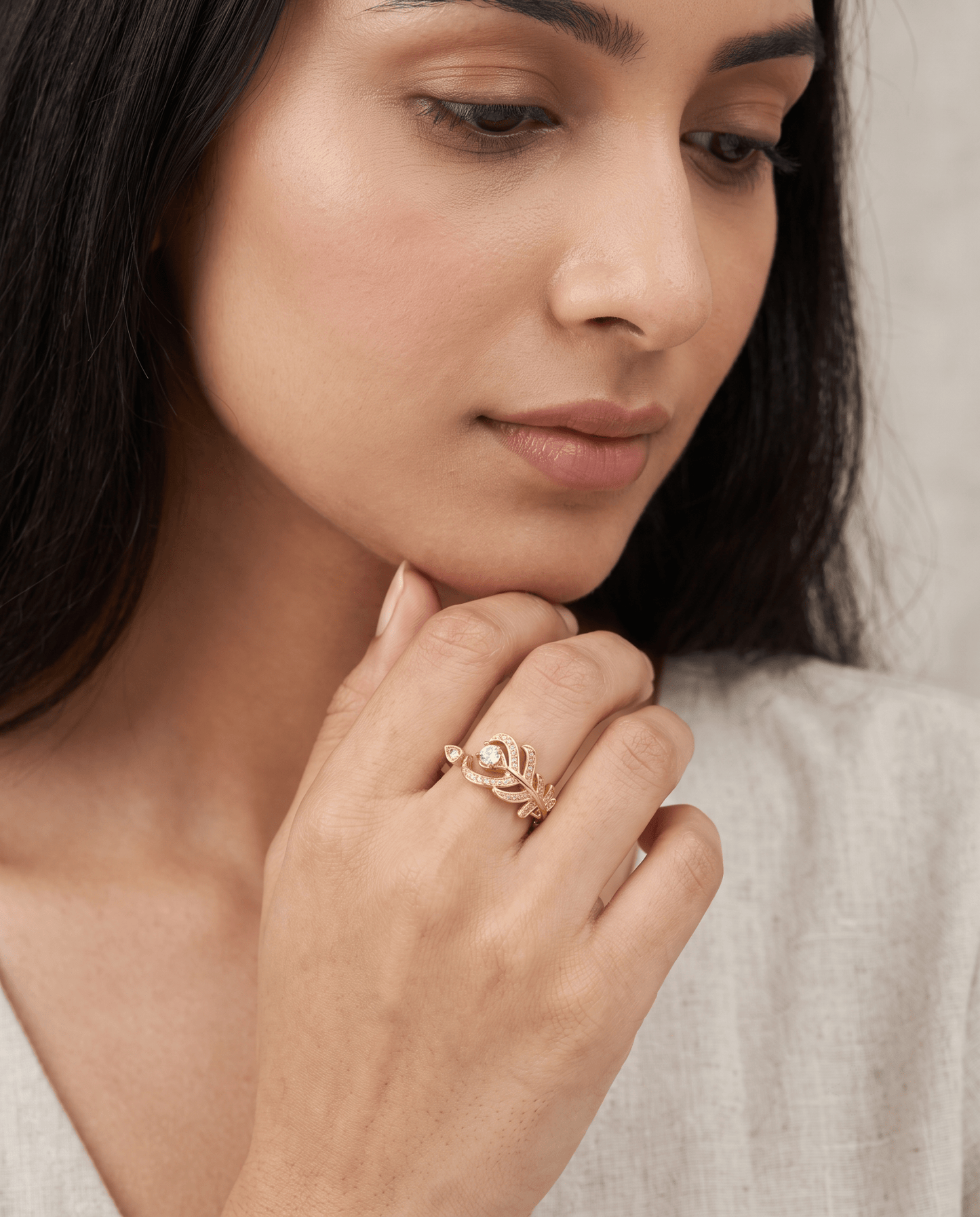 Feather Leaf Solitaire Wrap Ring - Maxiblink