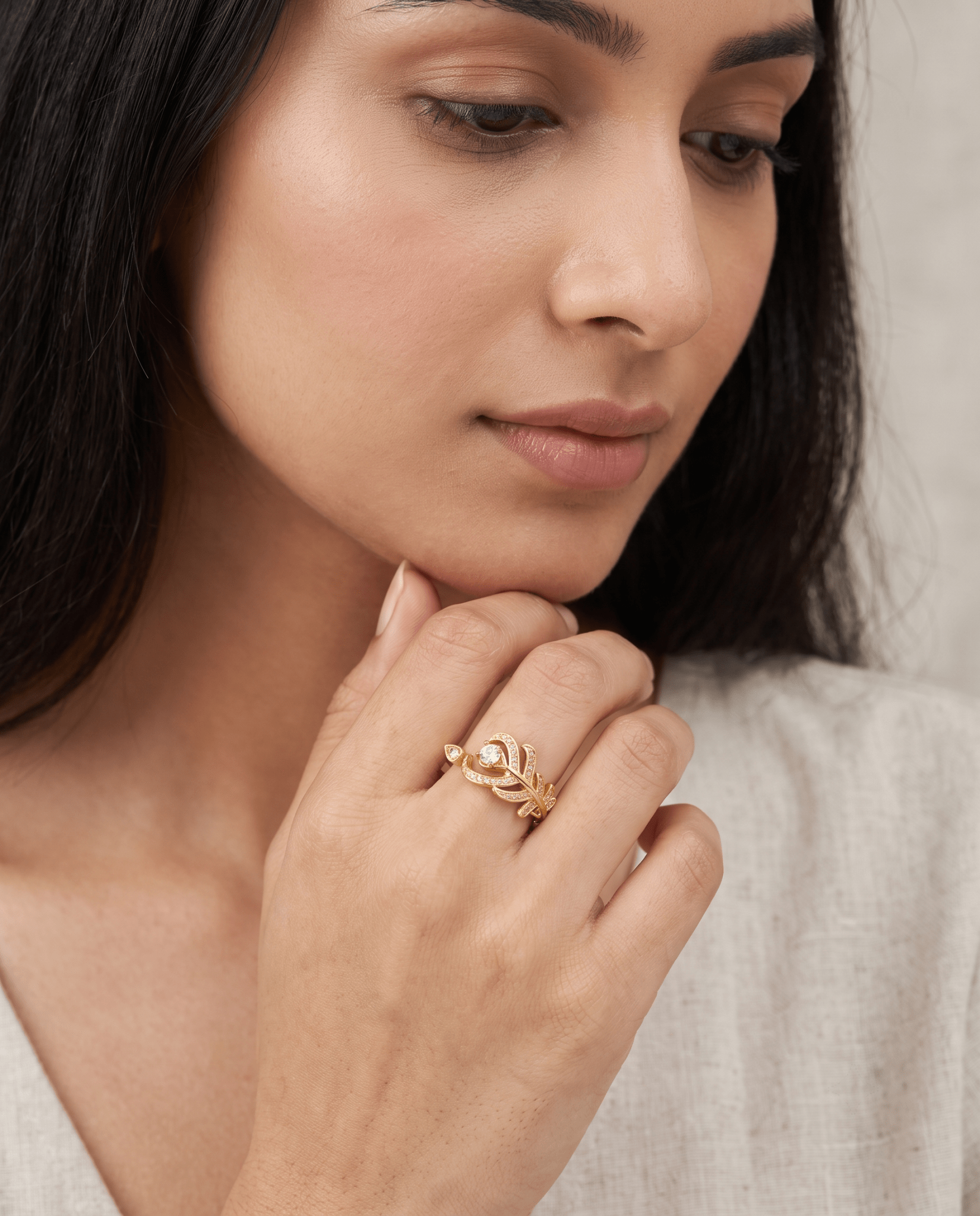 Feather Leaf Solitaire Wrap Ring - Maxiblink
