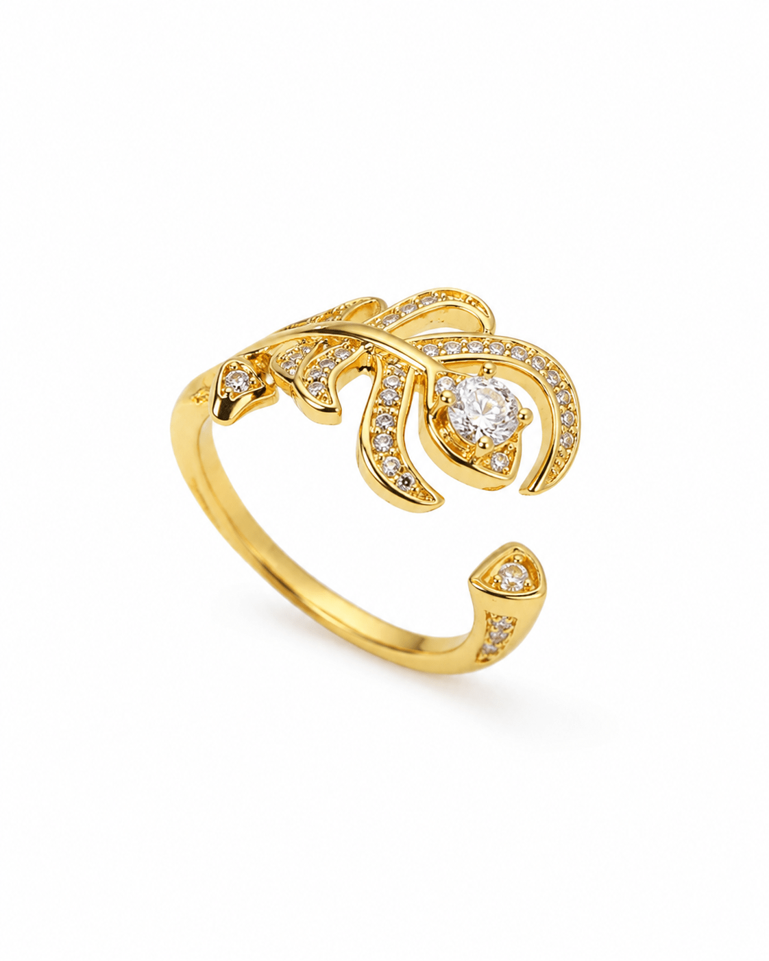 Feather Leaf Solitaire Wrap Ring - Maxiblink