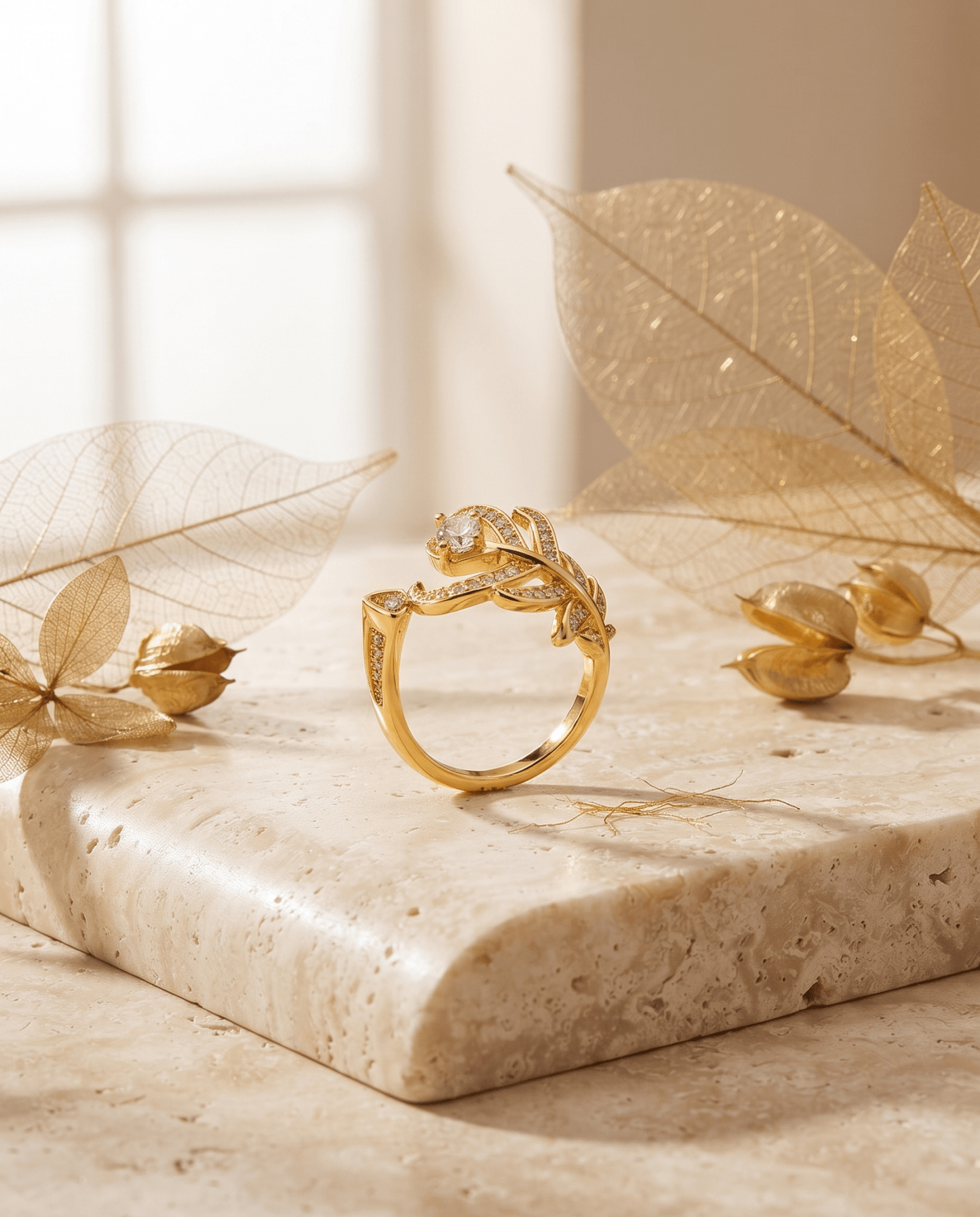 Feather Leaf Solitaire Wrap Ring - Maxiblink
