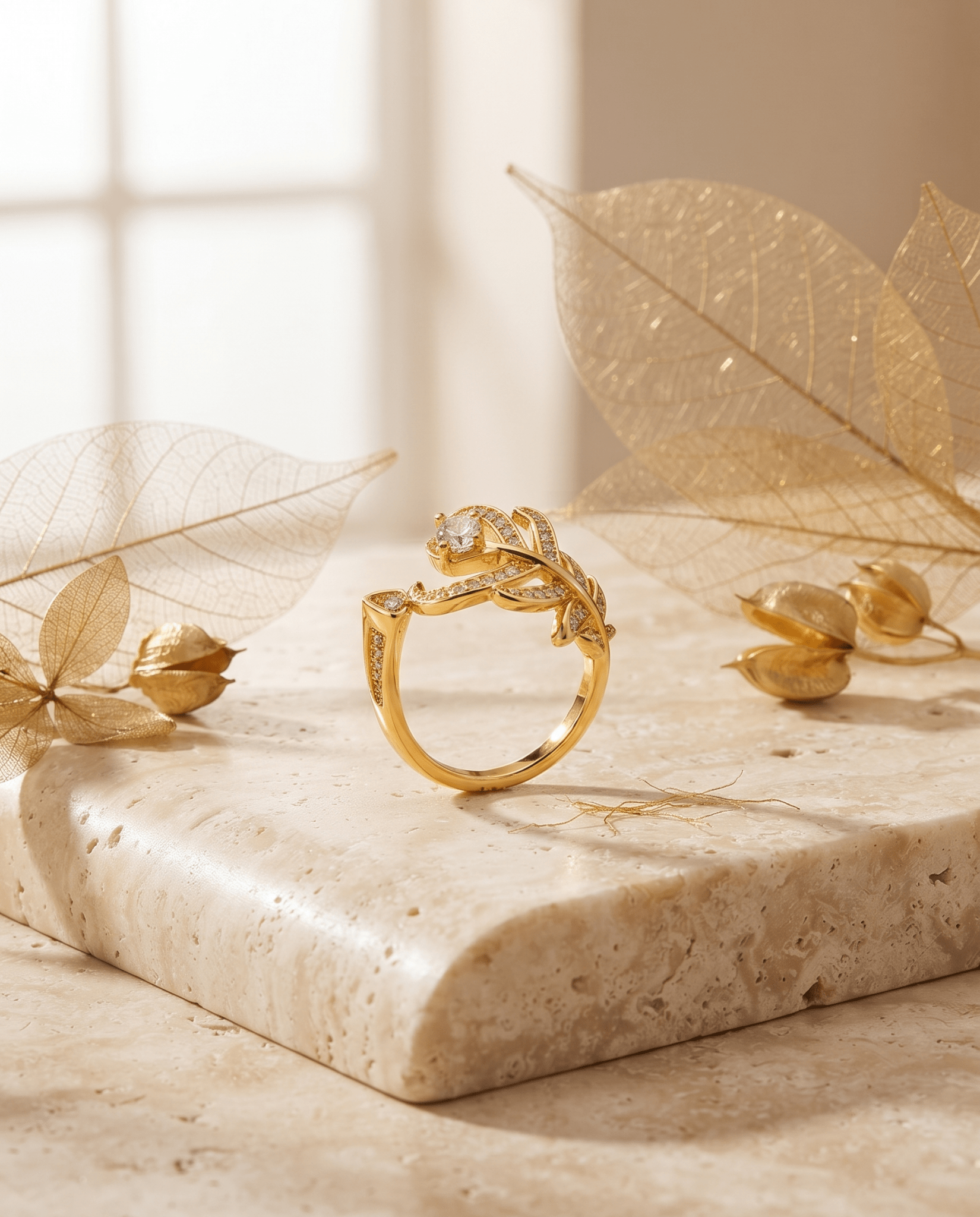 Feather Leaf Solitaire Wrap Ring - Maxiblink