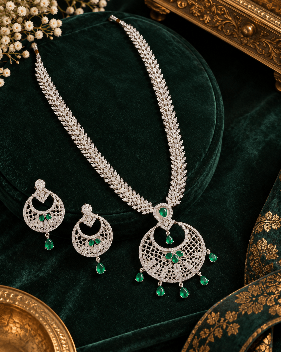 Fern Drape Emerald Rani Haar Necklace Set - Maxiblink