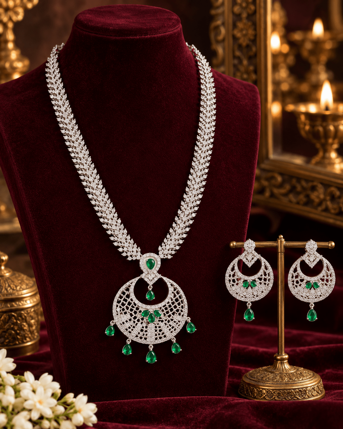 Fern Drape Emerald Rani Haar Necklace Set - Maxiblink