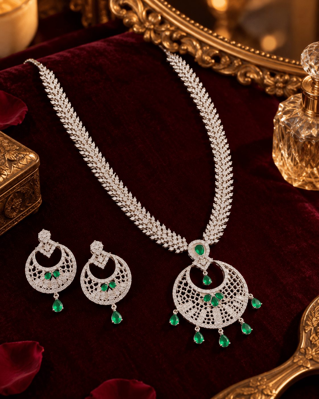 Fern Drape Emerald Rani Haar Necklace Set - Maxiblink