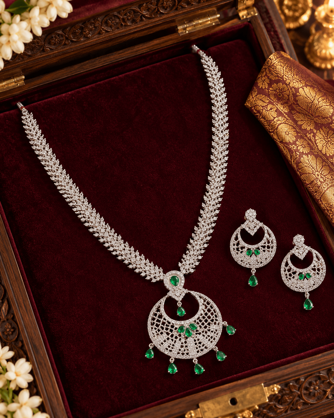 Fern Drape Emerald Rani Haar Necklace Set - Maxiblink