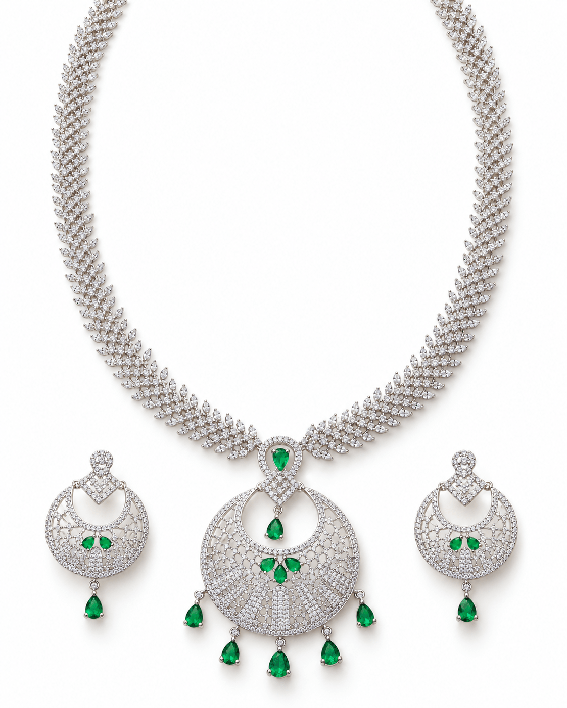 Fern Drape Emerald Rani Haar Necklace Set - Maxiblink