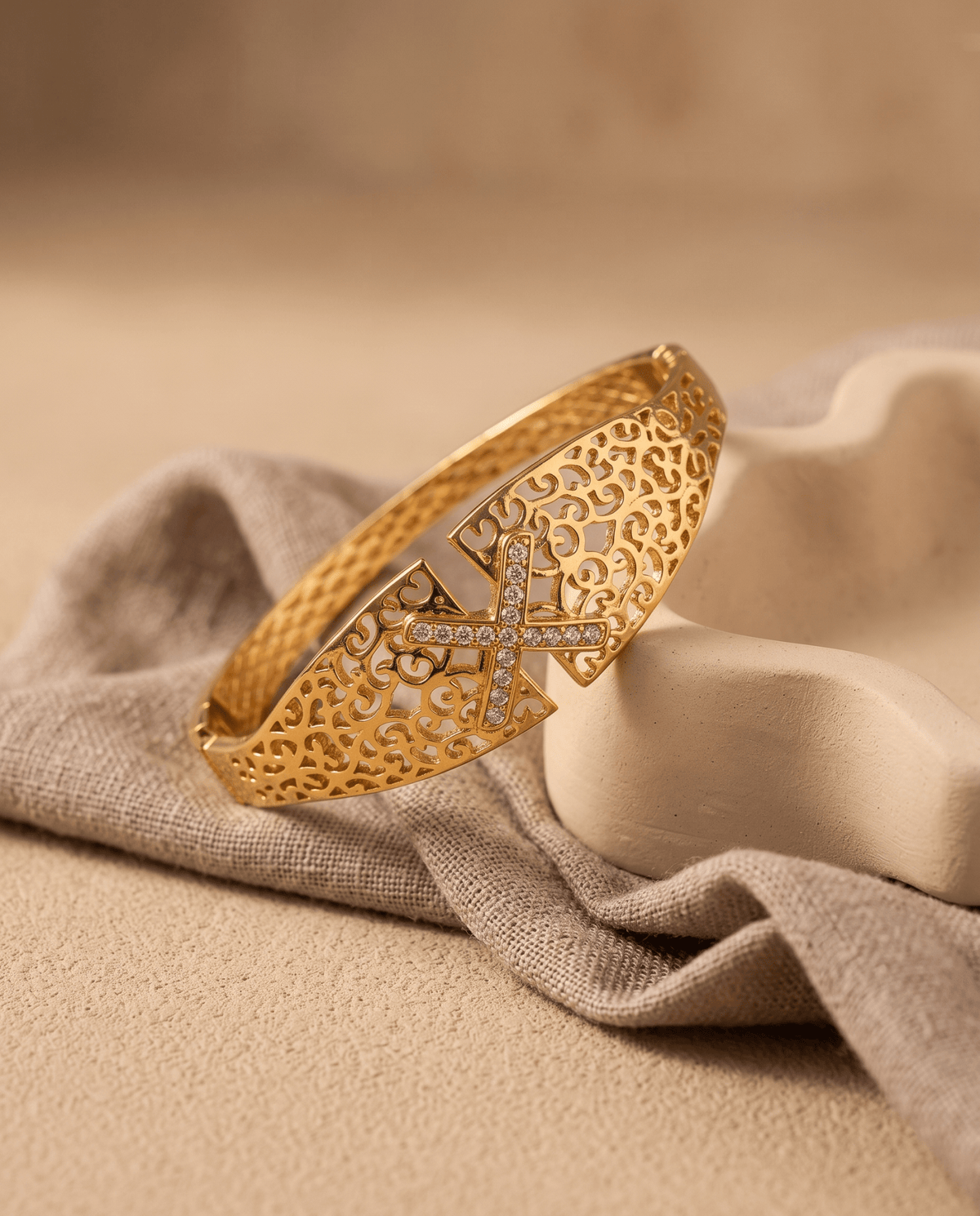 Filigree Scroll Bangle with Crystal X Clasp - Maxiblink