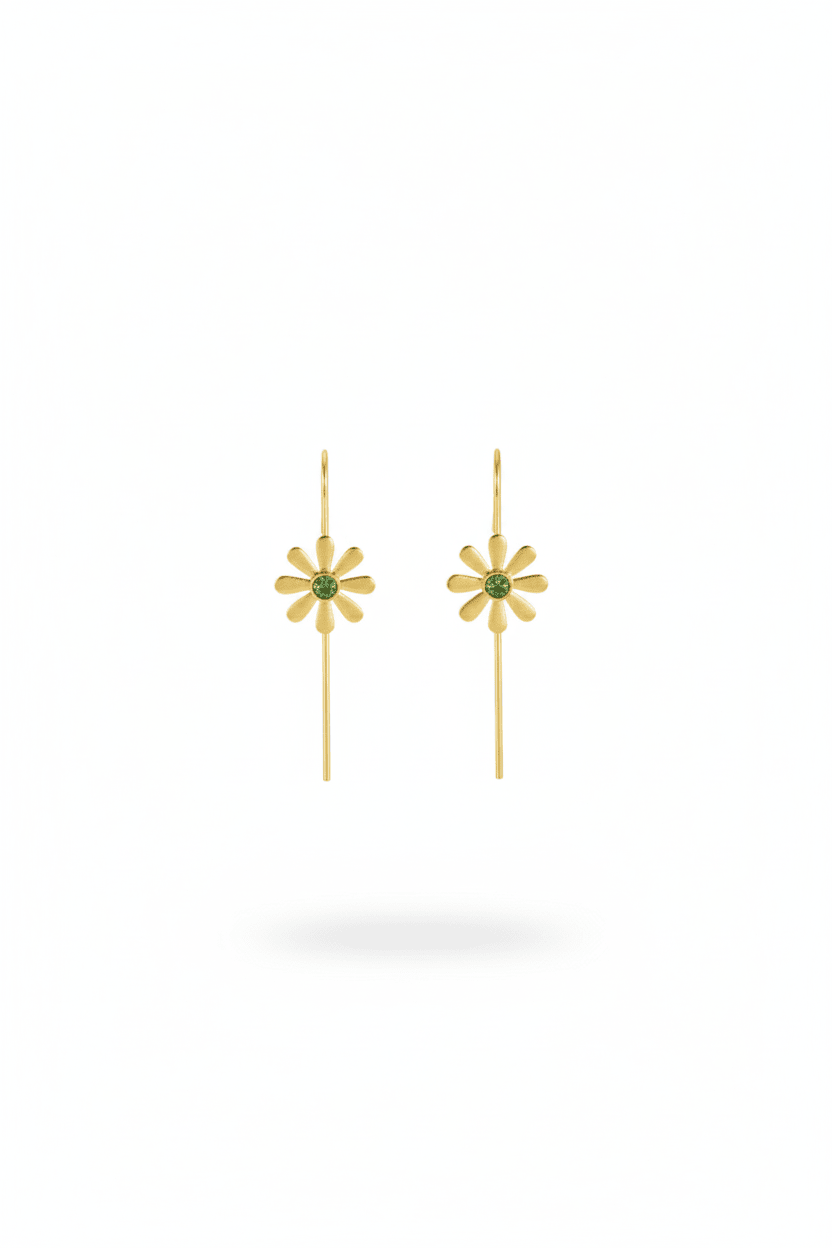 Floral Bugadi Earrings with Green Stone | Gold - Plated Brass, Lightweight - Maxiblink