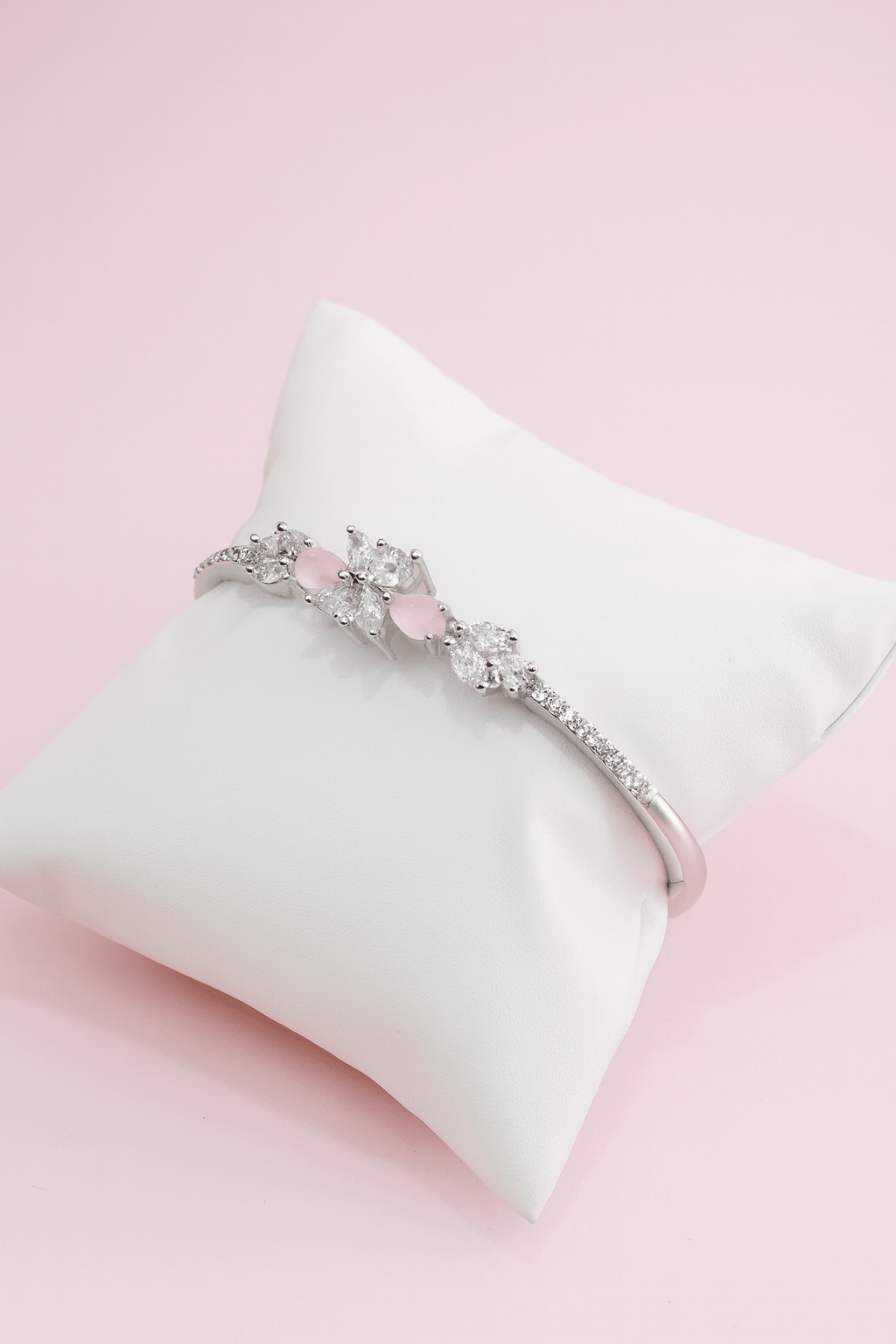 Floral Cluster Silver Bracelet with Pink Accents - Maxiblink