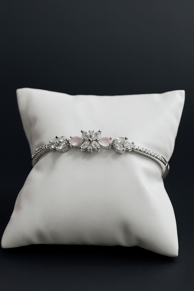 Floral Cluster Silver Bracelet with Pink Accents - Maxiblink