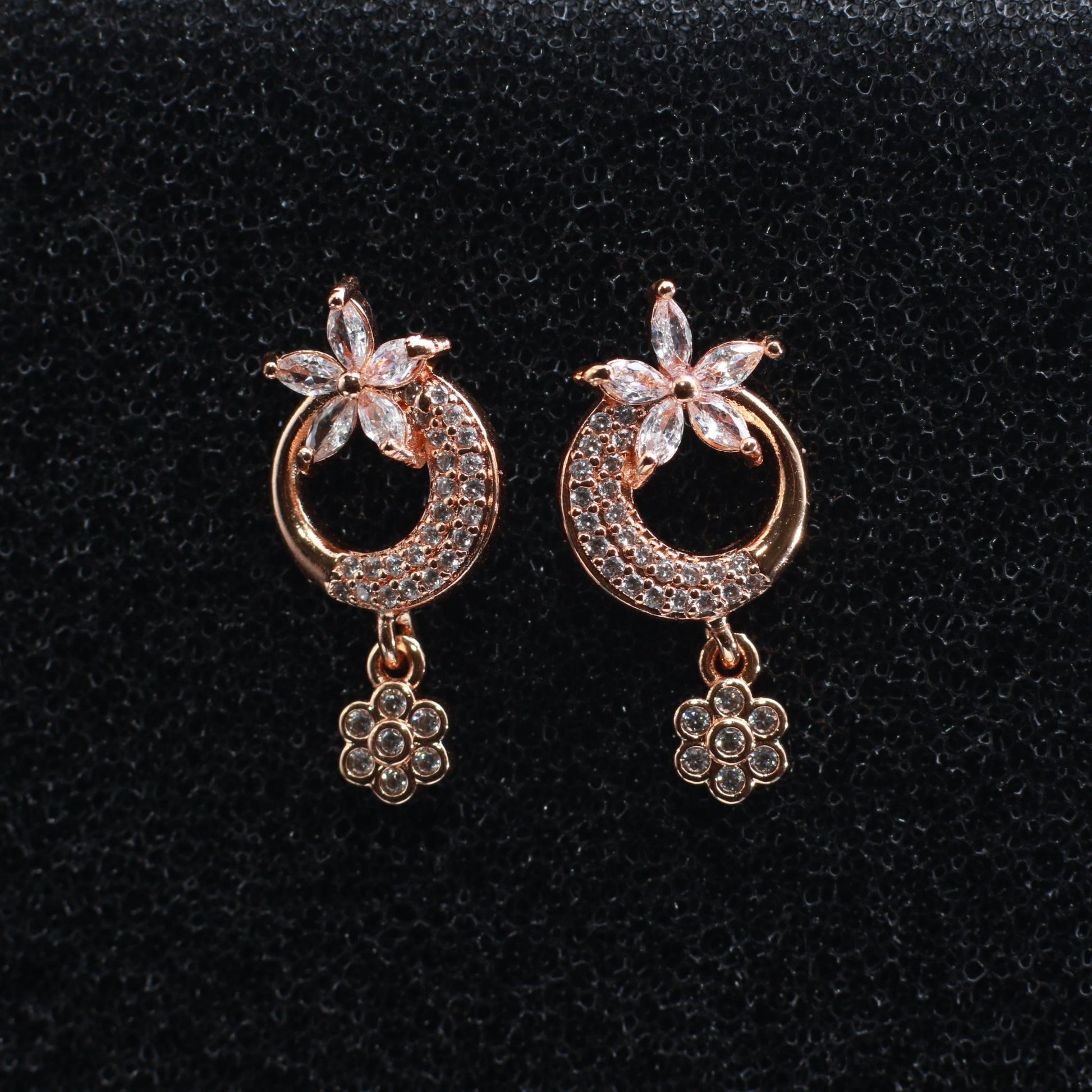 Floral Crescent Earrings with Hanging Flower - Maxiblink