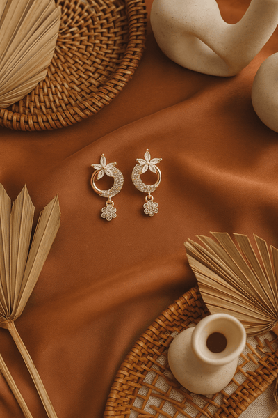 Floral Crescent Earrings with Hanging Flower - Maxiblink