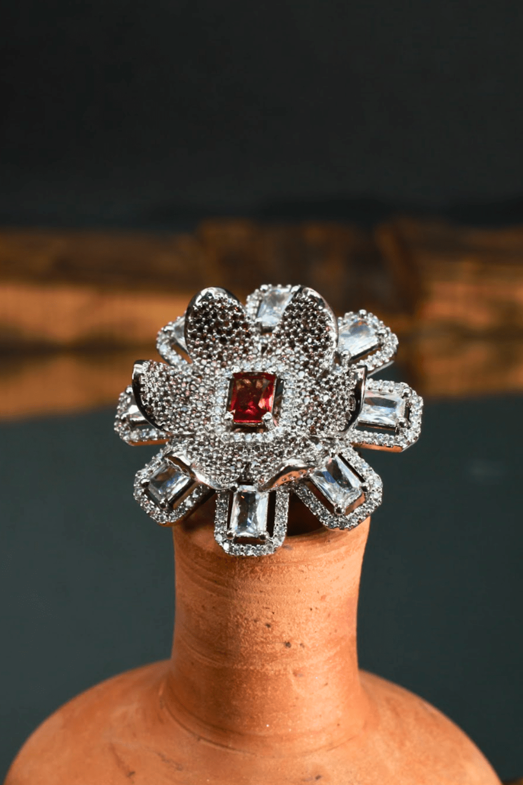 Floral Crimson Stone Finger Ring - Maxiblink