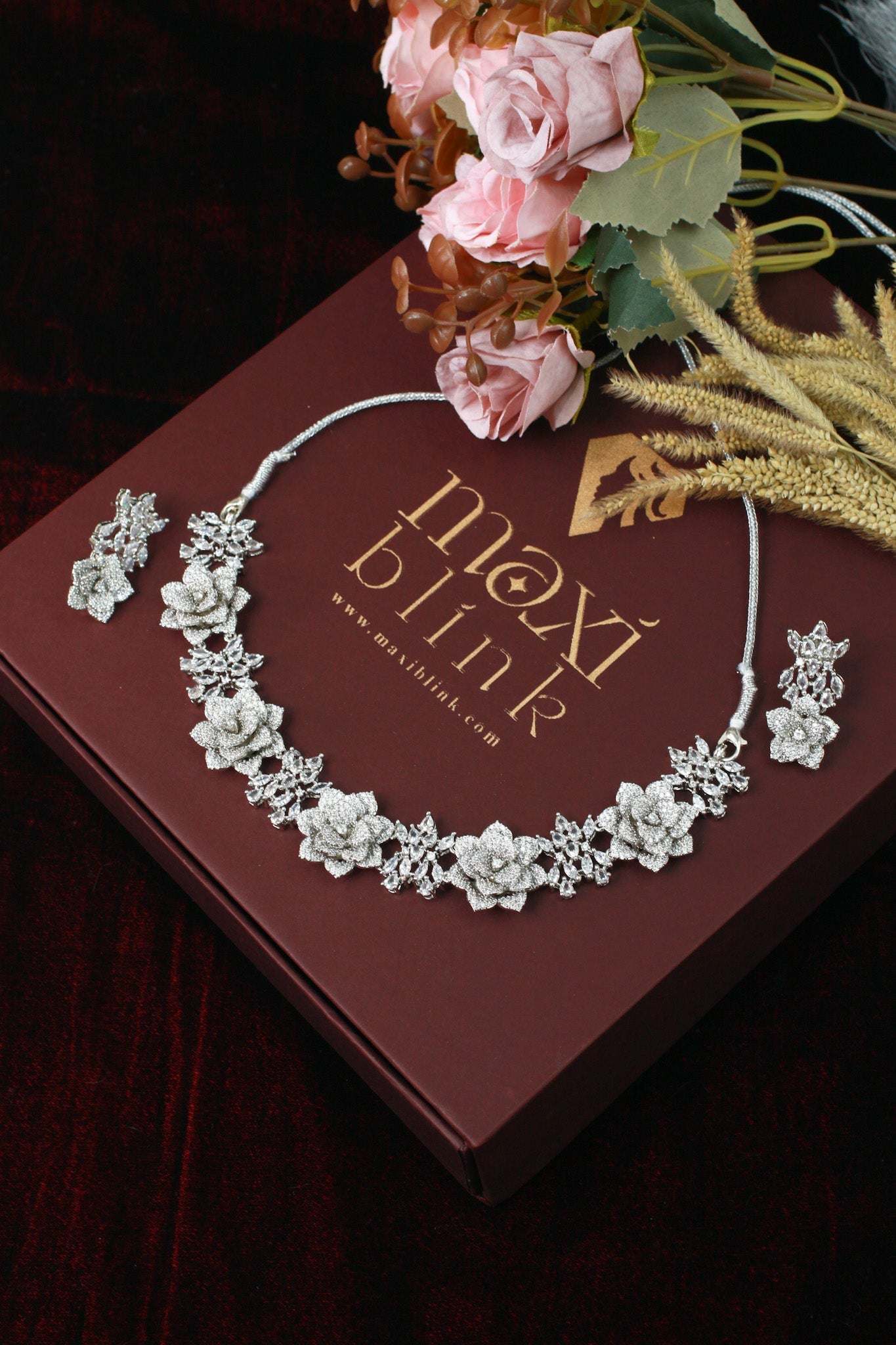 Floral Diamond Finish AD Necklace - Maxiblink