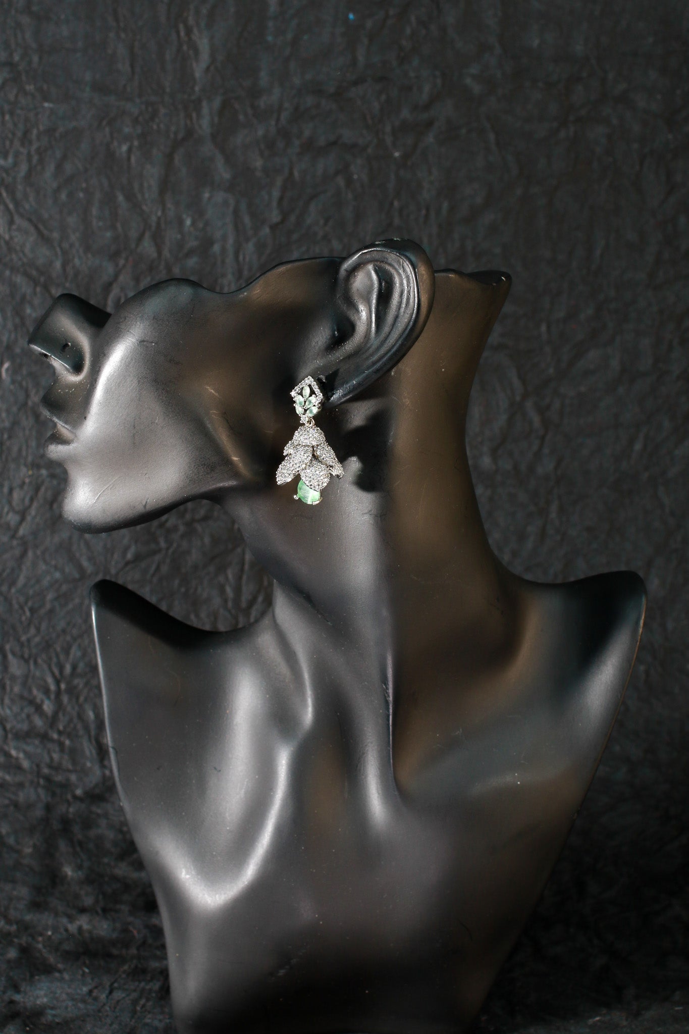 Floral Drop Earrings with Mint Green Gemstone & Pave CZ – Designer Statement Jewelry - Maxiblink