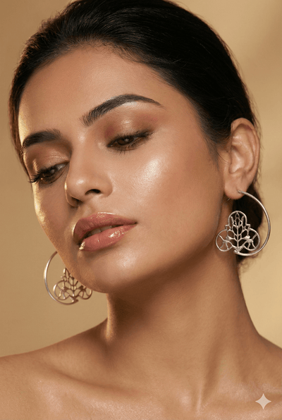 Floral Filigree Crescent Oxidised German Silver Earrings | Artistic Antique Statement Earrings - Maxiblink