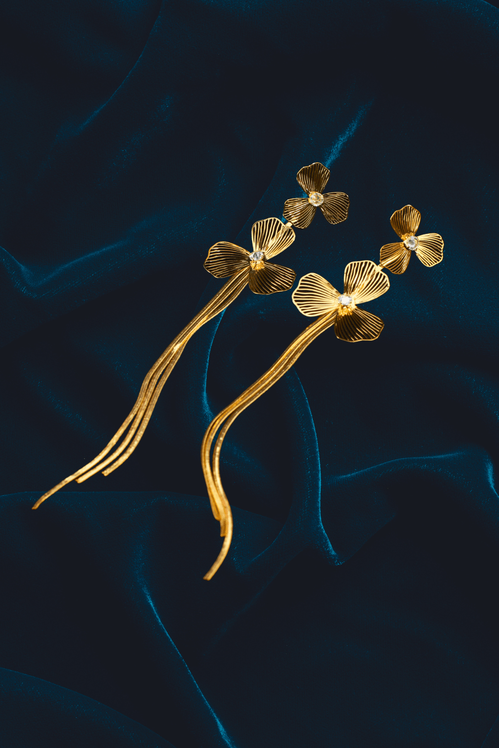 Floral Gold Wire Drop Earrings with Crystal Center – Lightweight Anti - Tarnish Design - Maxiblink