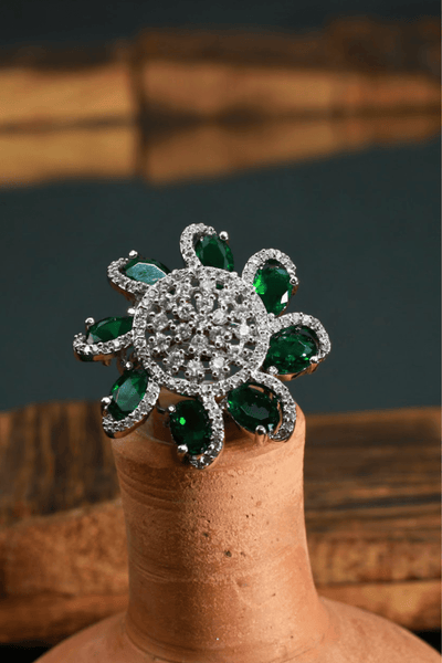 Floral Green Zircon Cocktail Ring - Maxiblink