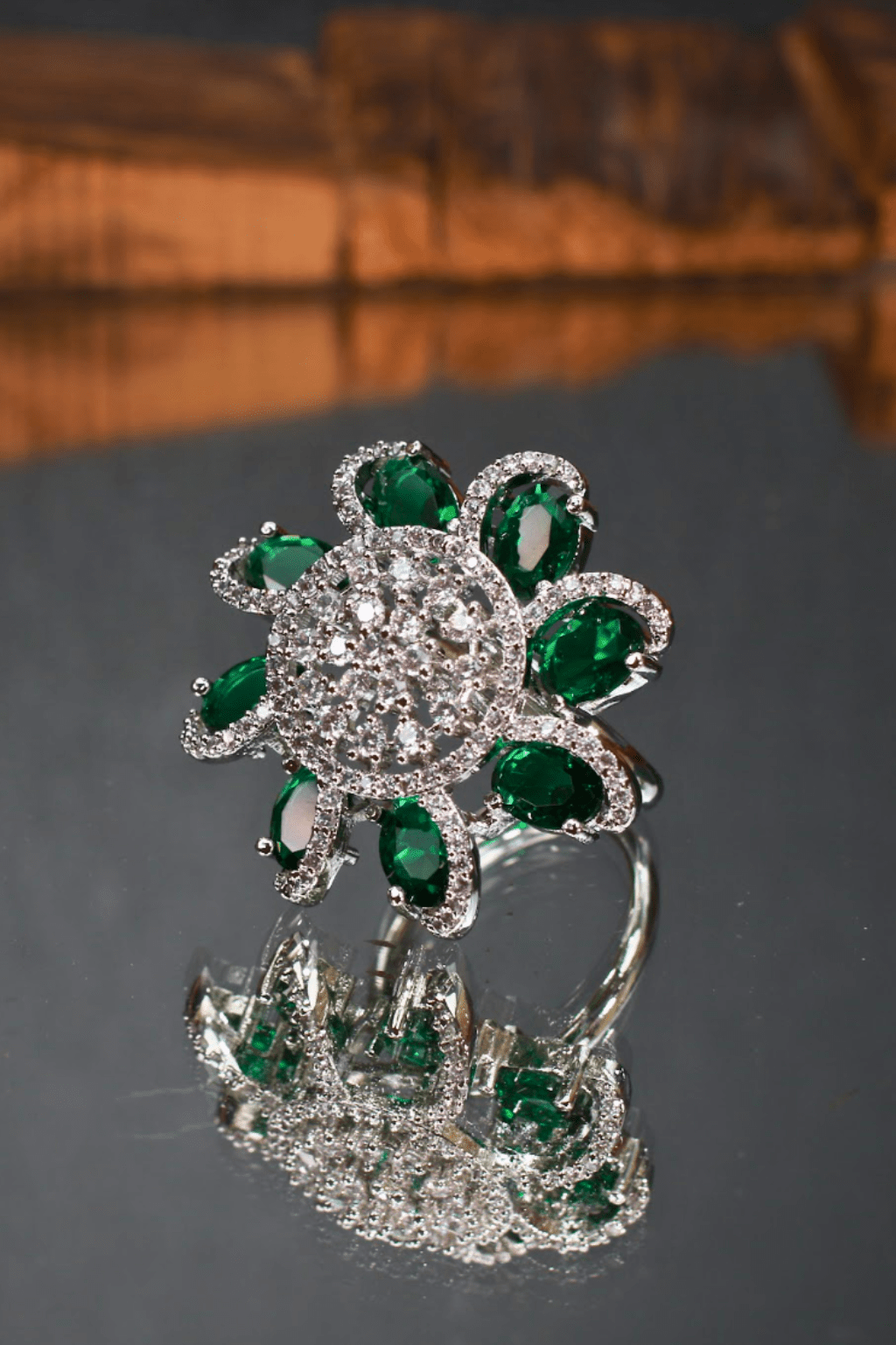 Floral Green Zircon Cocktail Ring - Maxiblink