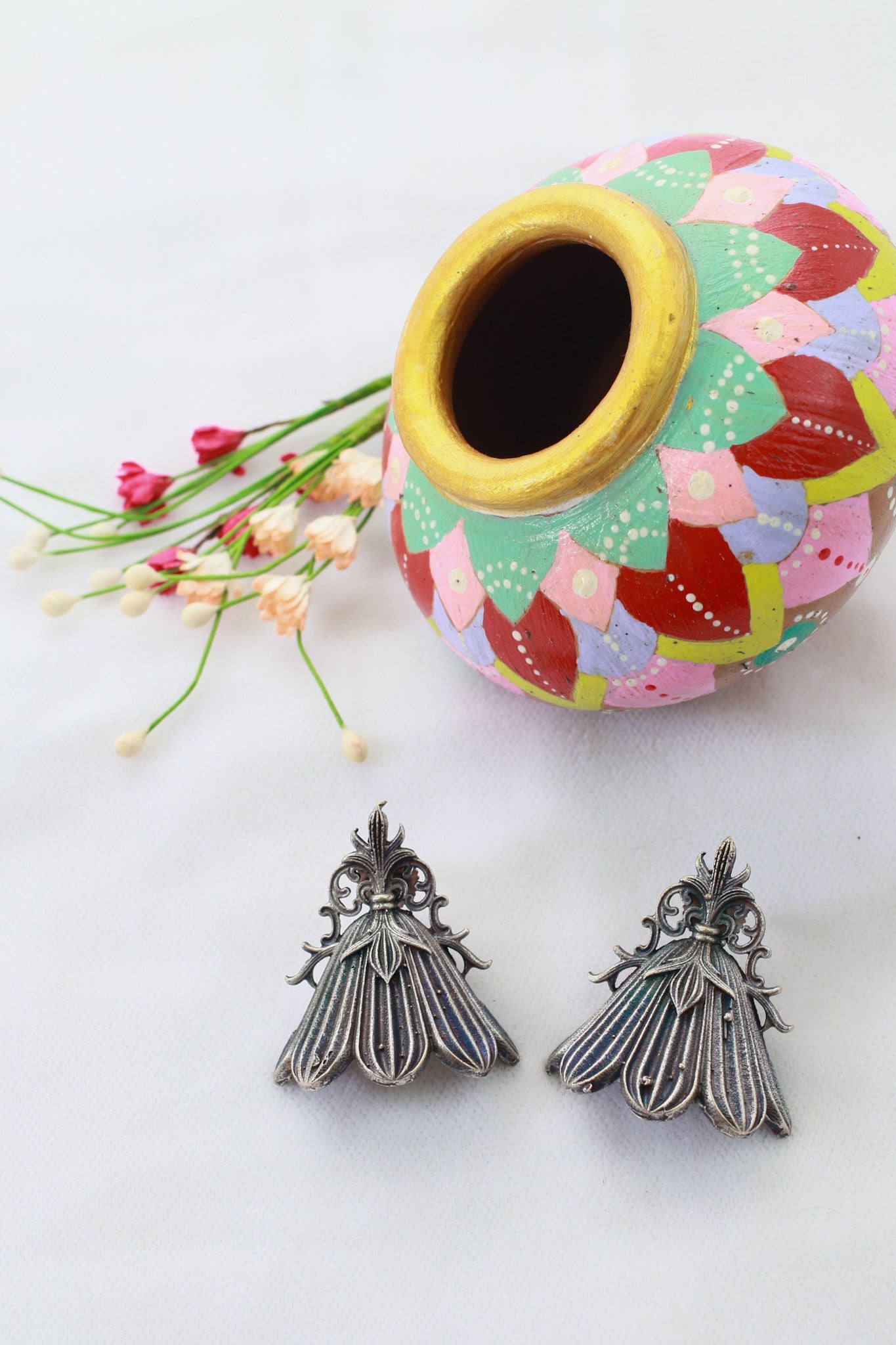 Floral Petal Oxidised German Silver Earrings | Vintage Ethnic Statement Earrings - Maxiblink