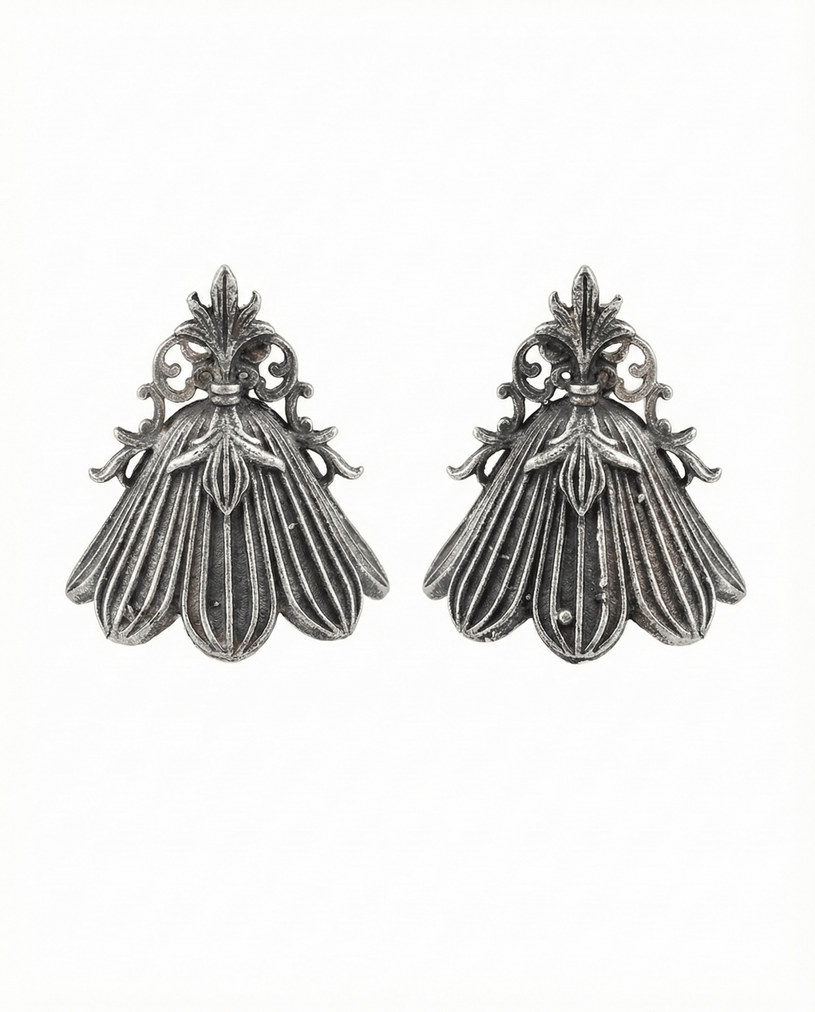 Floral Petal Oxidised German Silver Earrings | Vintage Ethnic Statement Earrings - Maxiblink