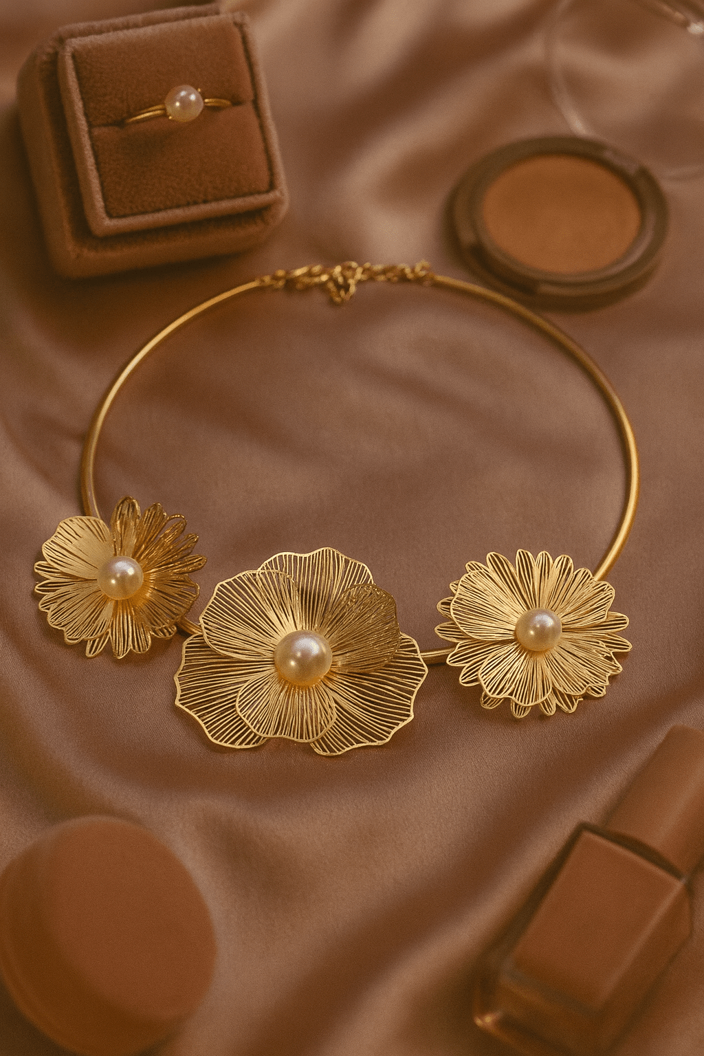 Floral Wire Pearl Embellished Open Collar Choker - Maxiblink