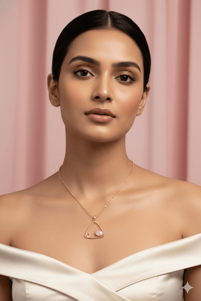 Geometric Triangle Pendant with Rose Quartz | Natural Stone Chain Pendant, Gold - Plated Brass - Maxiblink