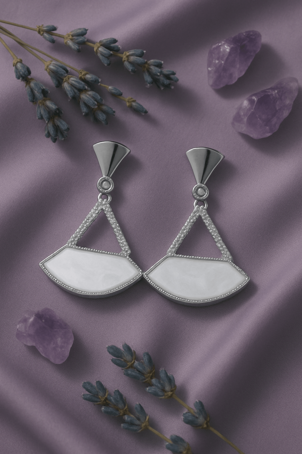 Geometric White Stone Drop Earrings - Maxiblink