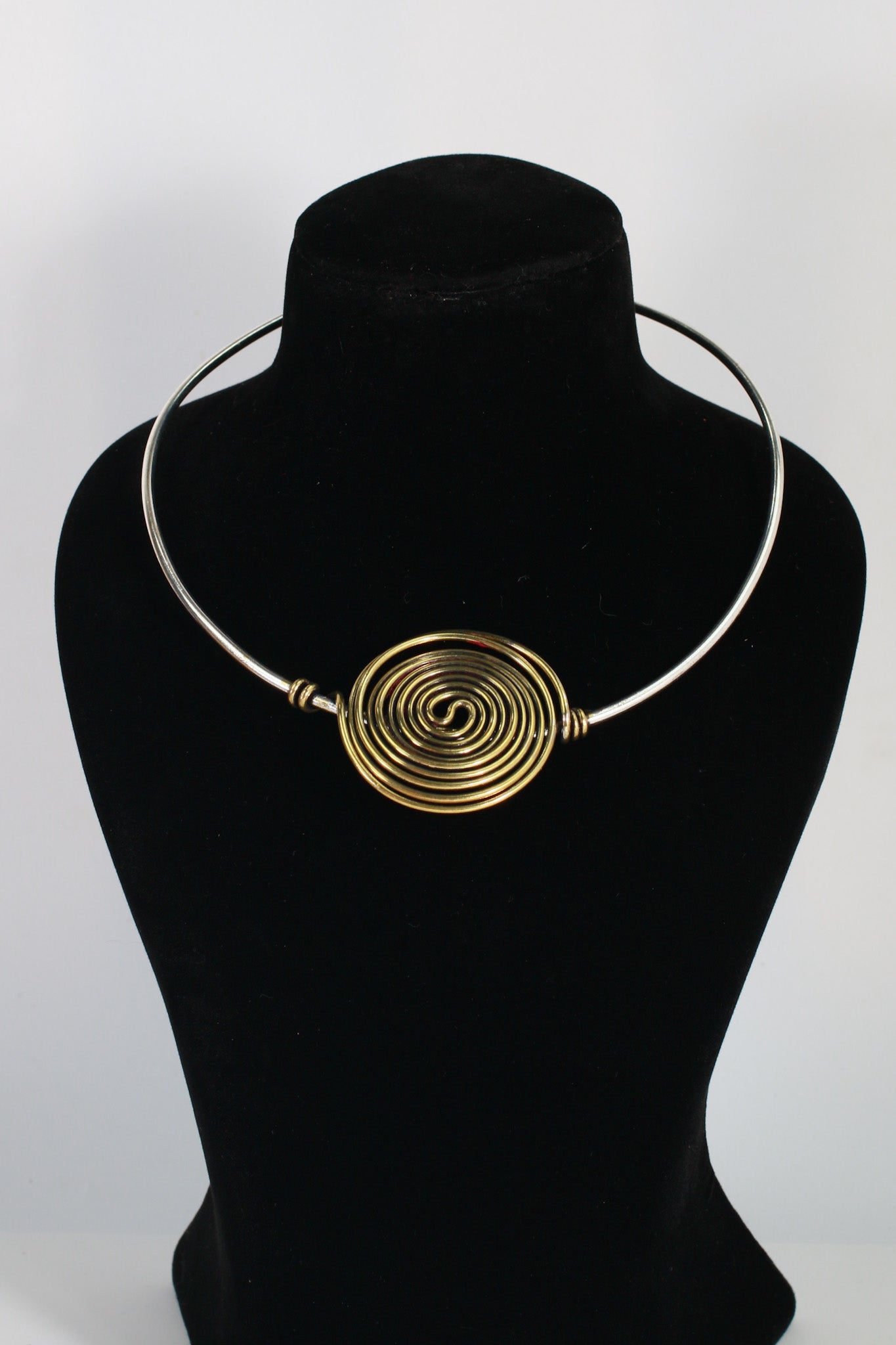 German Silver Dual - Tone Spiral Necklace with Matching Spiral Bracelet - Maxiblink