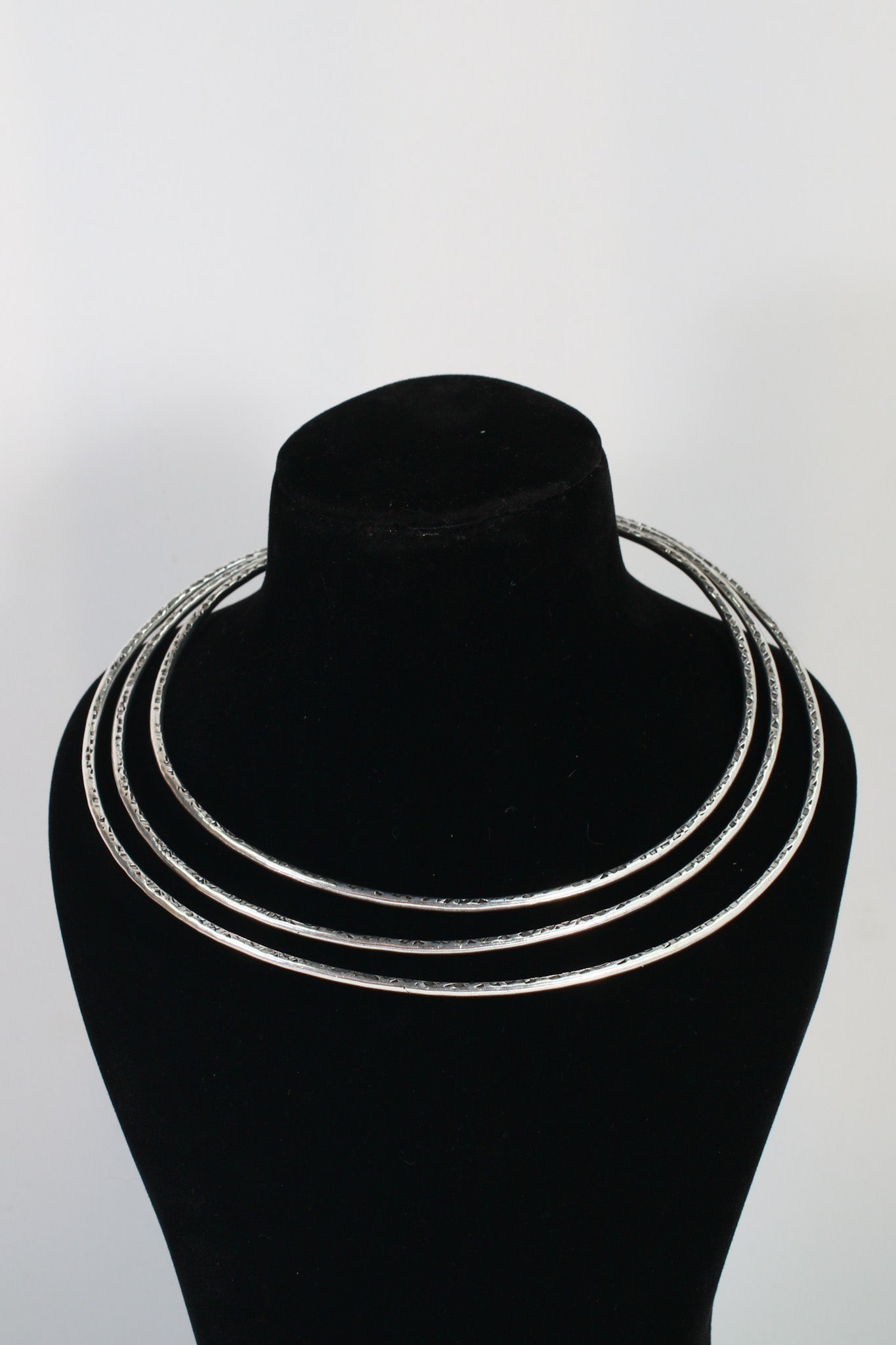 German Silver Oxidised Textured Hansli Necklace with Matching Bracelet Set - Maxiblink