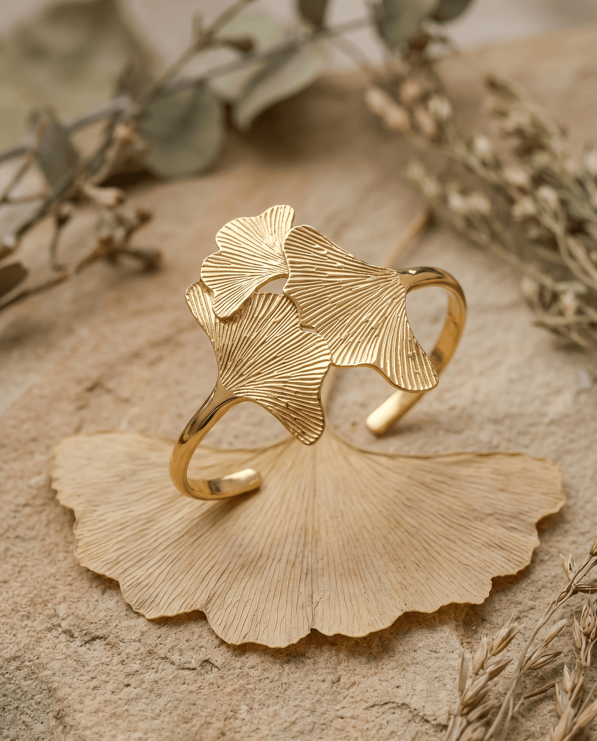 Ginkgo Leaf Open Cuff Bracelet - Maxiblink