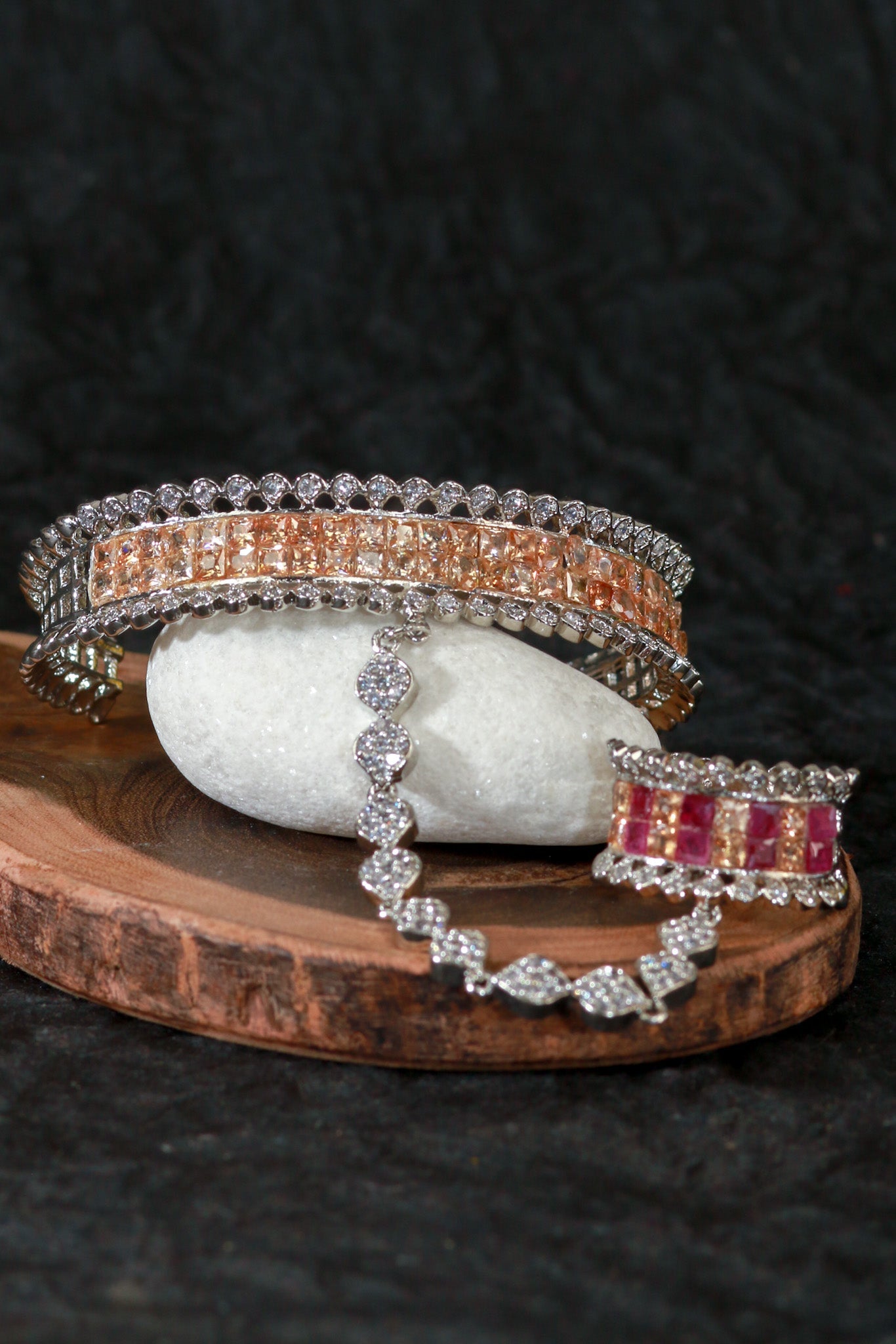 Gold AD Bracelet with Attached Finger Ring | Bridal Hand Accessory - Maxiblink