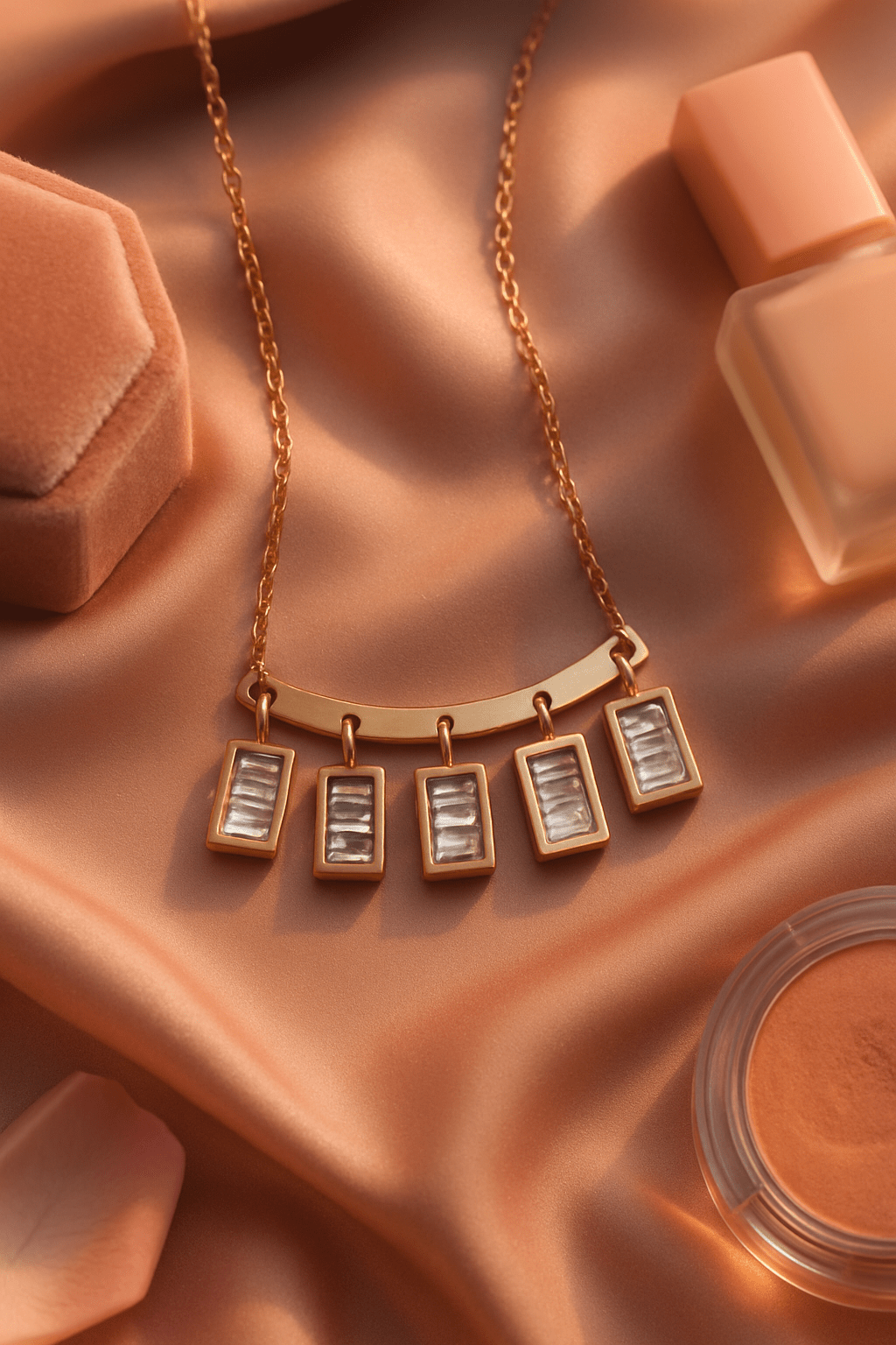 Gold Bar Multi - Rectangle Crystal Drop Pendant Necklace | Anti - Tarnish - Maxiblink