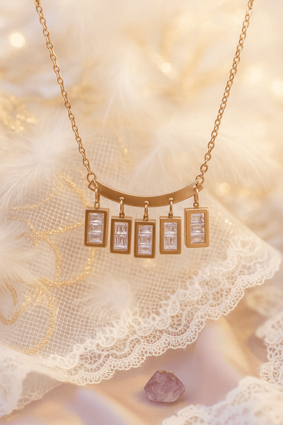 Gold Bar Multi - Rectangle Crystal Drop Pendant Necklace | Anti - Tarnish - Maxiblink