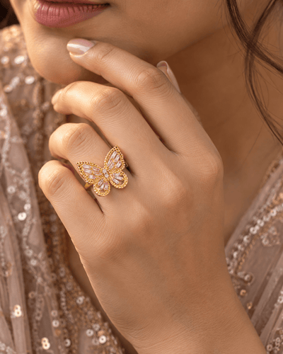 Gold Butterfly Ring with Pink Baguette CZ - Maxiblink
