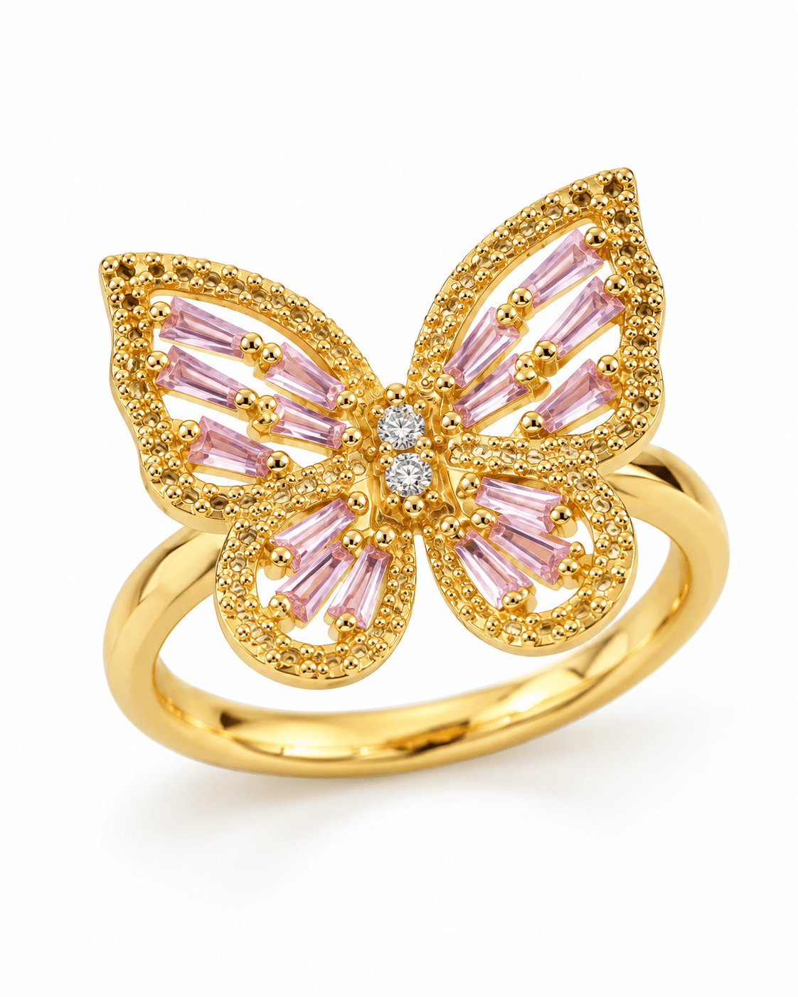 Gold Butterfly Ring with Pink Baguette CZ - Maxiblink