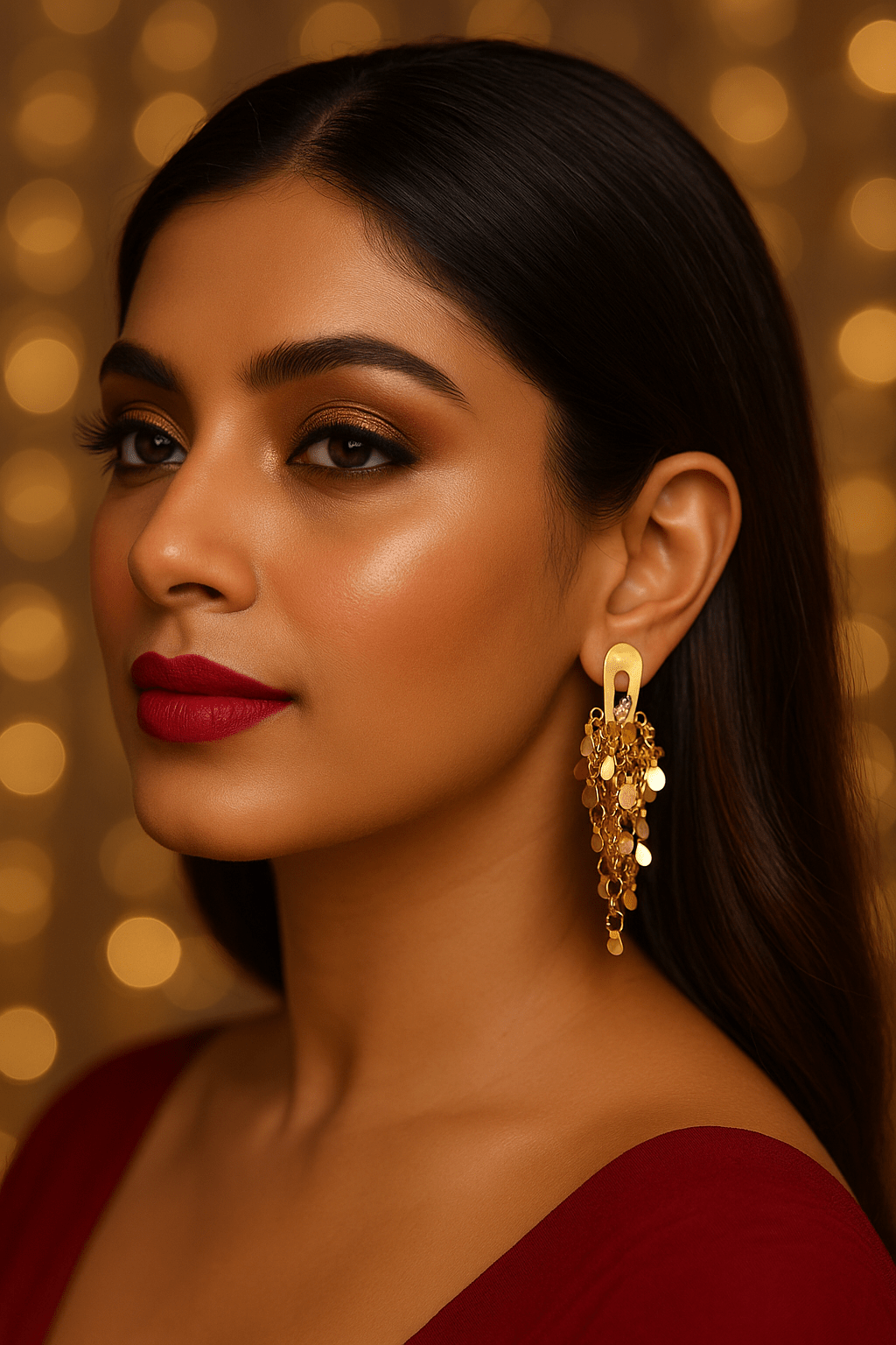 Gold Cluster Drop Earrings with Textured Discs - Maxiblink
