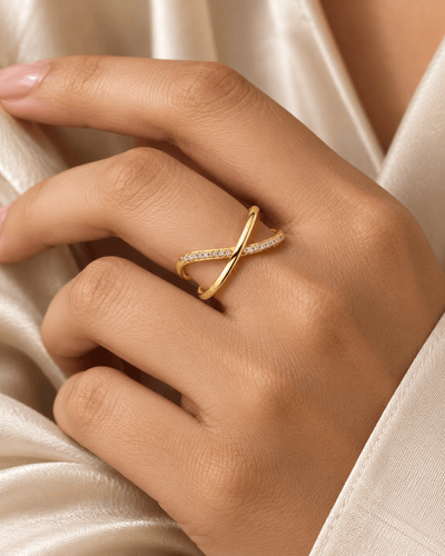Gold Criss-Cross Pavé Open Ring - Maxiblink
