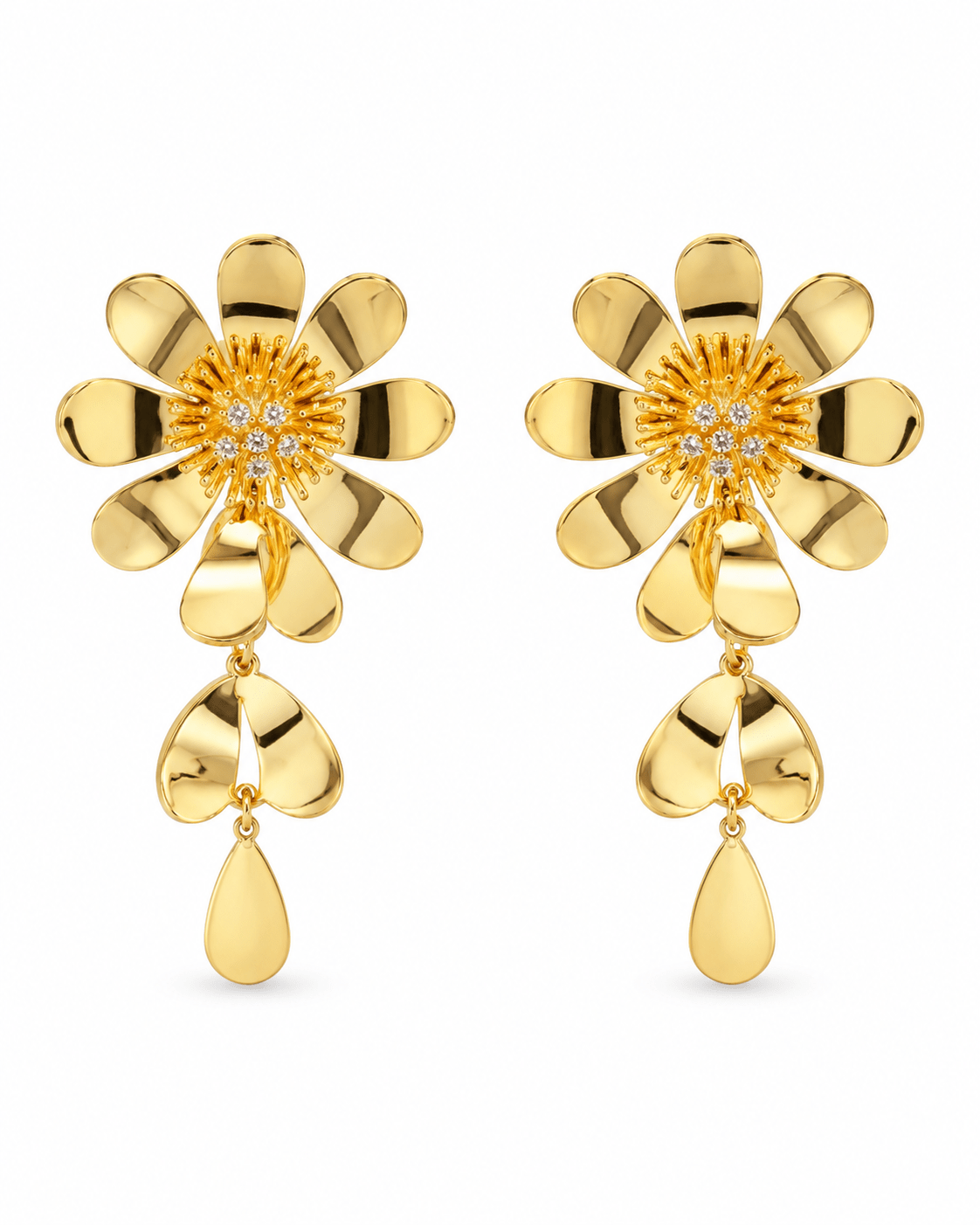 Gold Daisy Flower Drop Earrings - Maxiblink