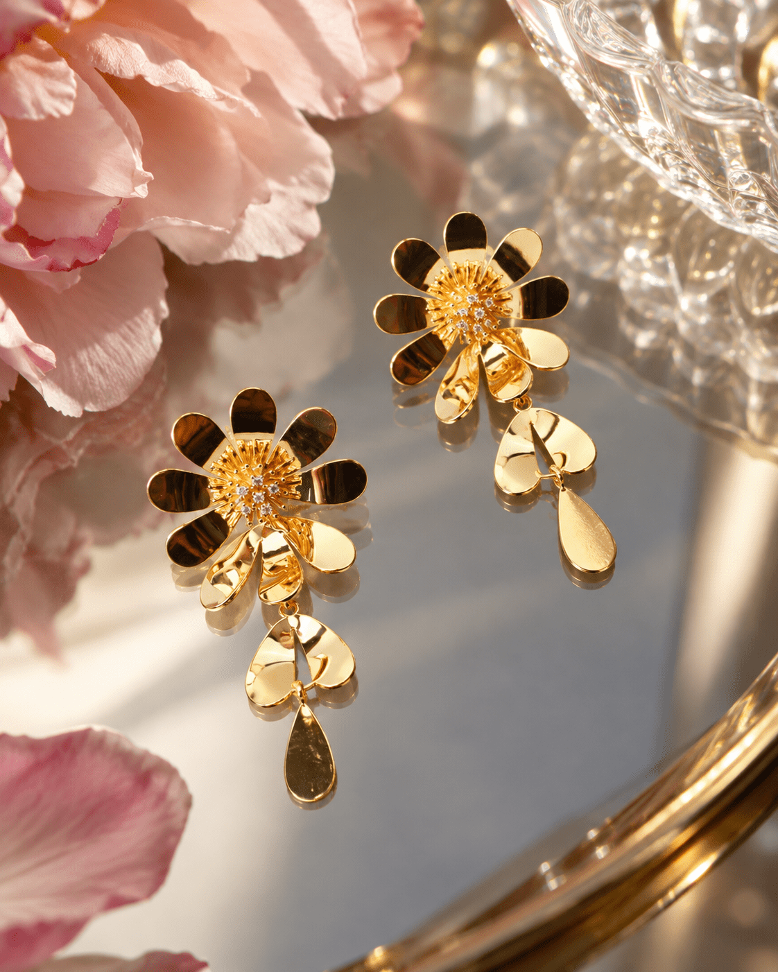 Gold Daisy Flower Drop Earrings - Maxiblink