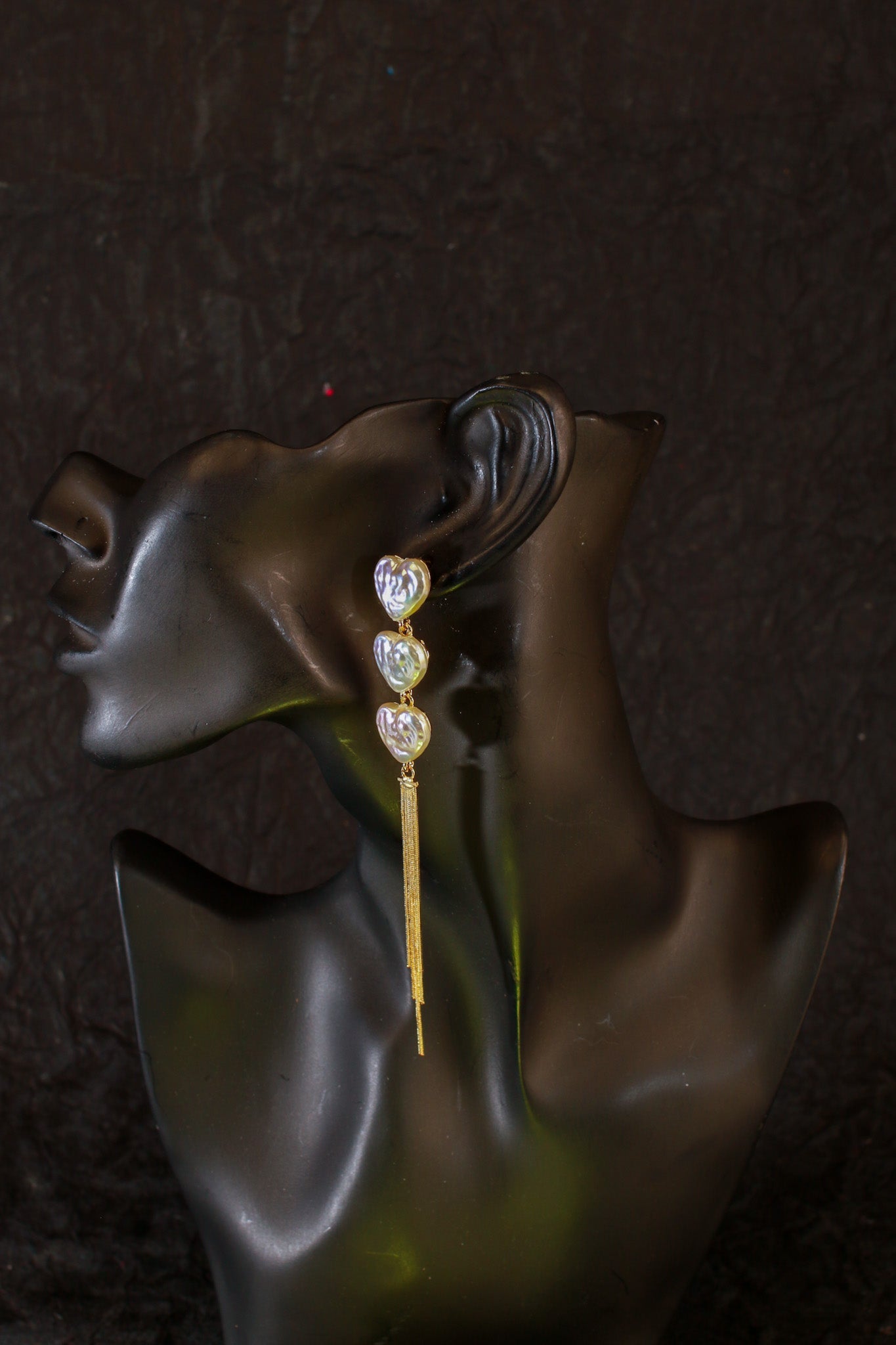 Gold Heart Chain Tassel Earrings - Maxiblink