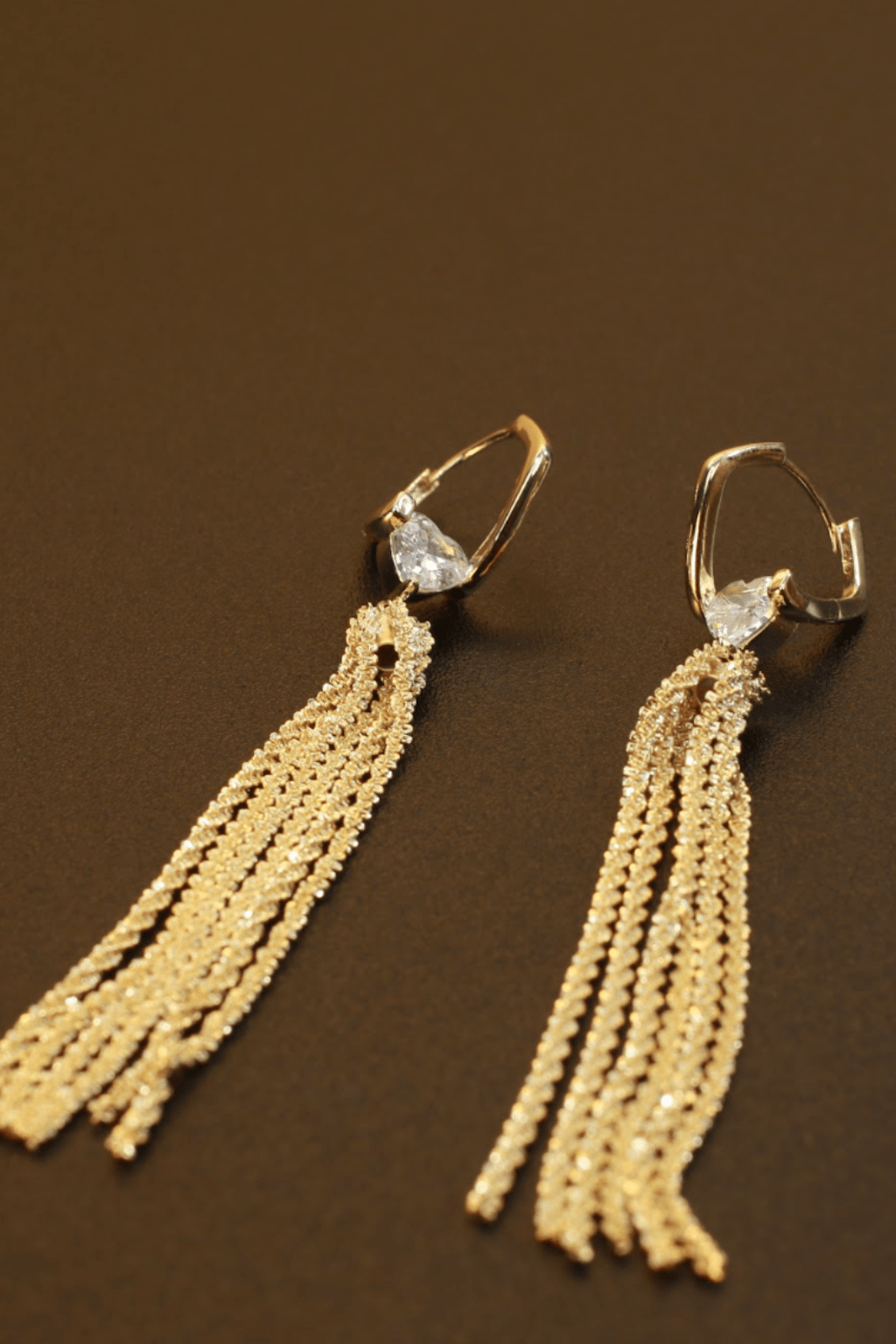 Gold Heart Stud Tassel Earrings – Romantic Anti - Tarnish Fashion Design - Maxiblink