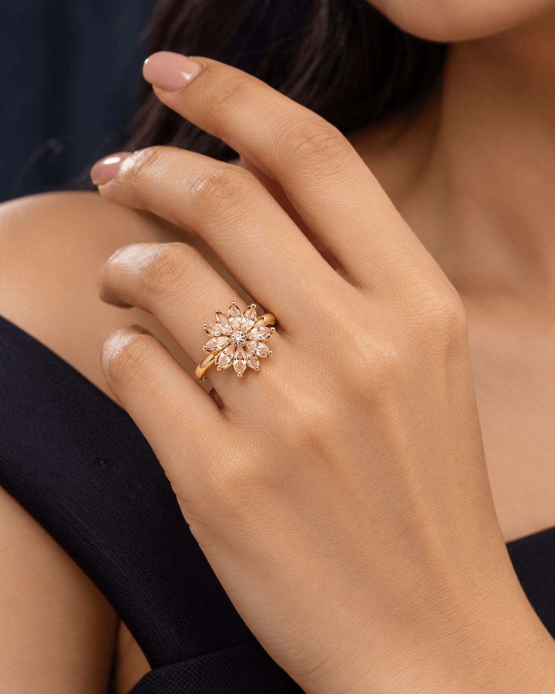 Gold Marquise Petal Flower Spinner Ring - Maxiblink