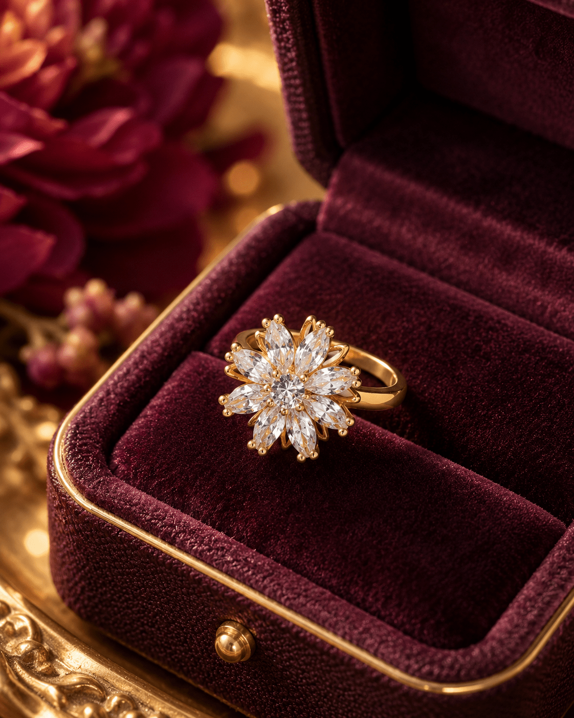 Gold Marquise Petal Flower Spinner Ring - Maxiblink