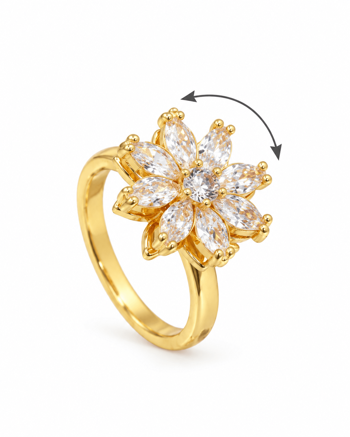 Gold Marquise Petal Flower Spinner Ring - Maxiblink